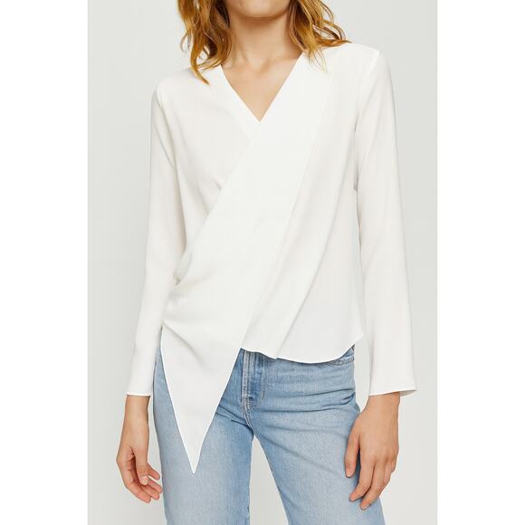 Habitual White Cortland Asymmetric-Drape Long-Sleeve Top XS Blouse Quiet Luxury - Picture 1 of 6